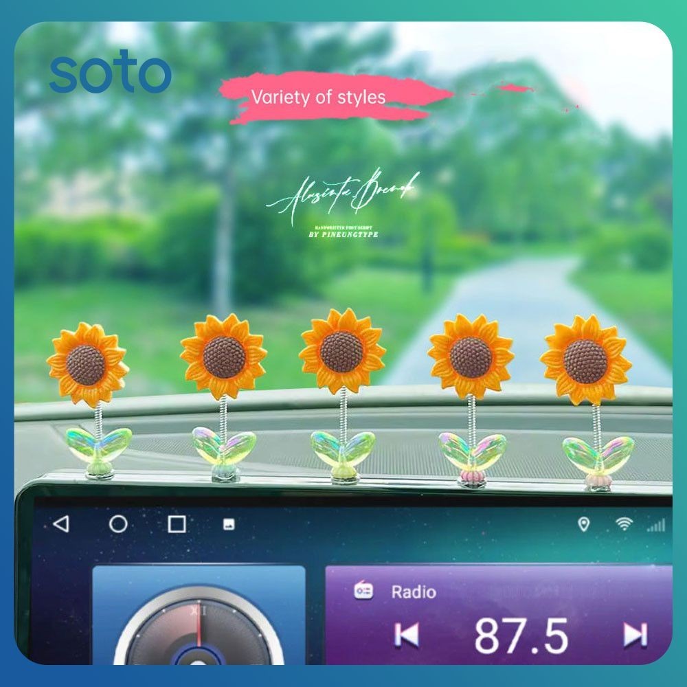 ♫น่ารักแกว่งดอกทานตะวันสร้างสรรค์รถคอนโซลกลางกระจกมองหลังตกแต่งรถรถตกแต่งขนาดเล็ก