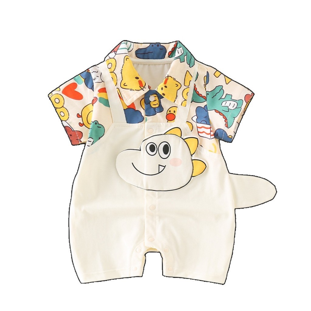 ฤดูร้อนใหม่เสื้อผ้าเด็กบางบอดี้สูทแขนสั้น 0-24 เดือนนุ่มและระบายอากาศสุดน่ารักการ์ตูนไดโนเสาร์ ชุดรอมเปอร์ สไตล์เกาหลี - รูปที่ 7