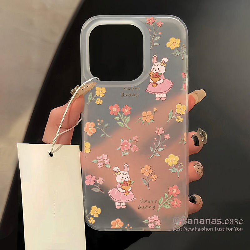 Iphone 15 14 13 12 11 Pro Max X Xr Xs Max 7 8 Plus SE2020 เคสโทรศัพท์ดอกไม้น่ารักกระต่าย Matte Clearฝาครอบโทรศัพท์นุ่ม
