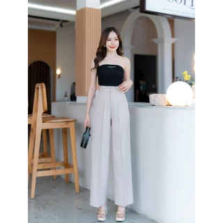 G92 กางเกงขากระบอกกลาง ตะขอหน้า ผ้าฟอร์ร่า เอวสูง