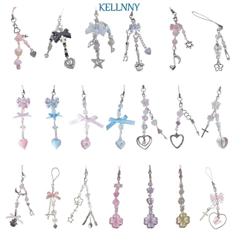 Kelln ลูกปัด Bowknot โทรศัพท ์ มือถือจี ้ พวงกุญแจ Rose ดอกไม ้ Charm เชือกเส ้ นเล ็ กโทรศัพท ์