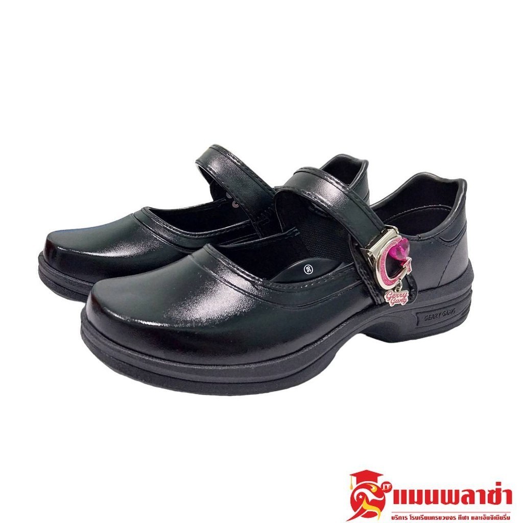 Gerry Gang รองเท้า รองเท้านักเรียนผู้หญิง หนังดำ รุ่น G6607 ผ้าใบขาว รุ่น FEEBUS