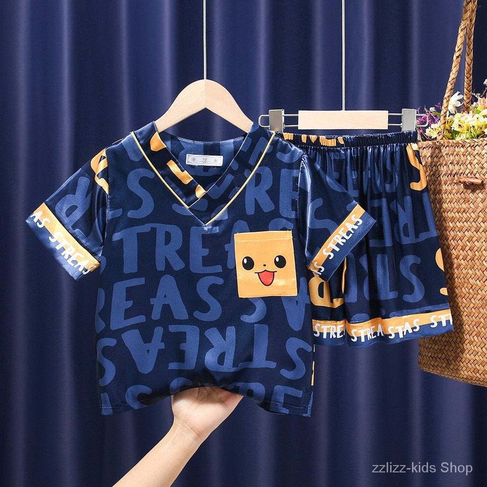 สไตล ์ ใหม ่ ฤดูร ้ อนคอวีชุดนอนเด ็ กชายหญิงคู ่ สั ้ นชุดการ ์ ตูน Casual Homewear ชุดนอนเด ็ กชาย