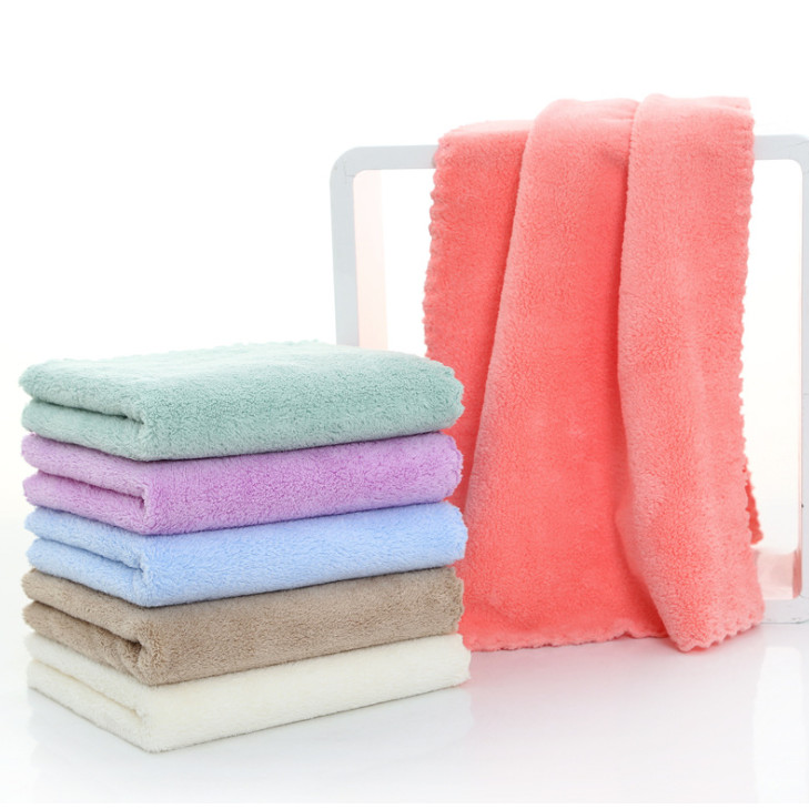 OMC ผ้าขนหนูผืนเล็ก ขนาด 35x70cm. สีพื้น ผ้านุ่ม คละสี