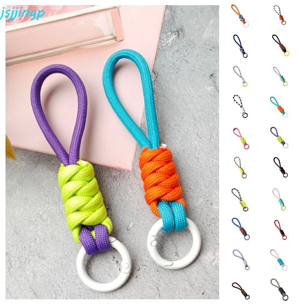 Jsjjingpพวงกุญแจเชือกถัก,ป้องกันการสูญหายจี้ปมที่มีสีสัน,แฟชั่นสายรัดหลากสีสร้างสรรค์เชือกเส้นเล็กถักพวงกุญแจกระเป๋าแขวน