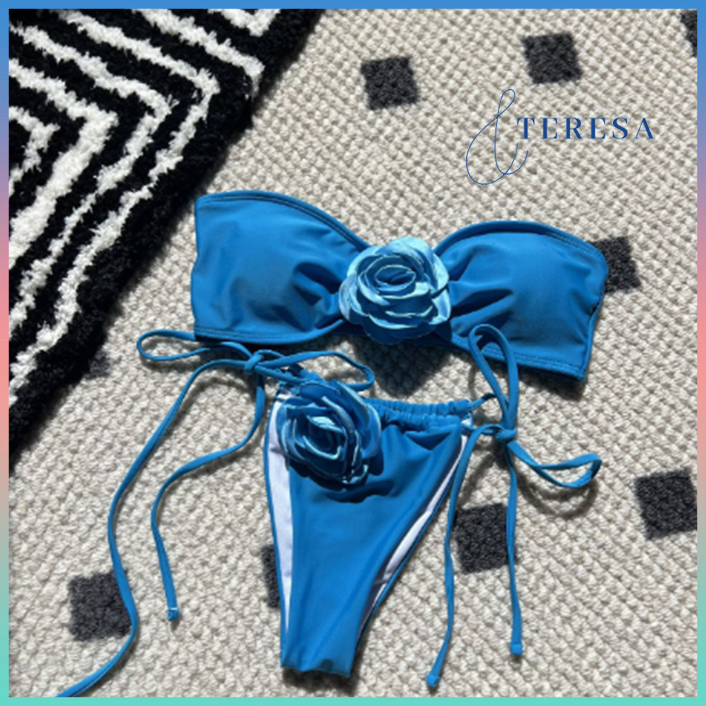 พร้อมส่ง ชุดว่ายน้ำ เซ็กซี่ ดีเทลดอกไม้ สายฝอ