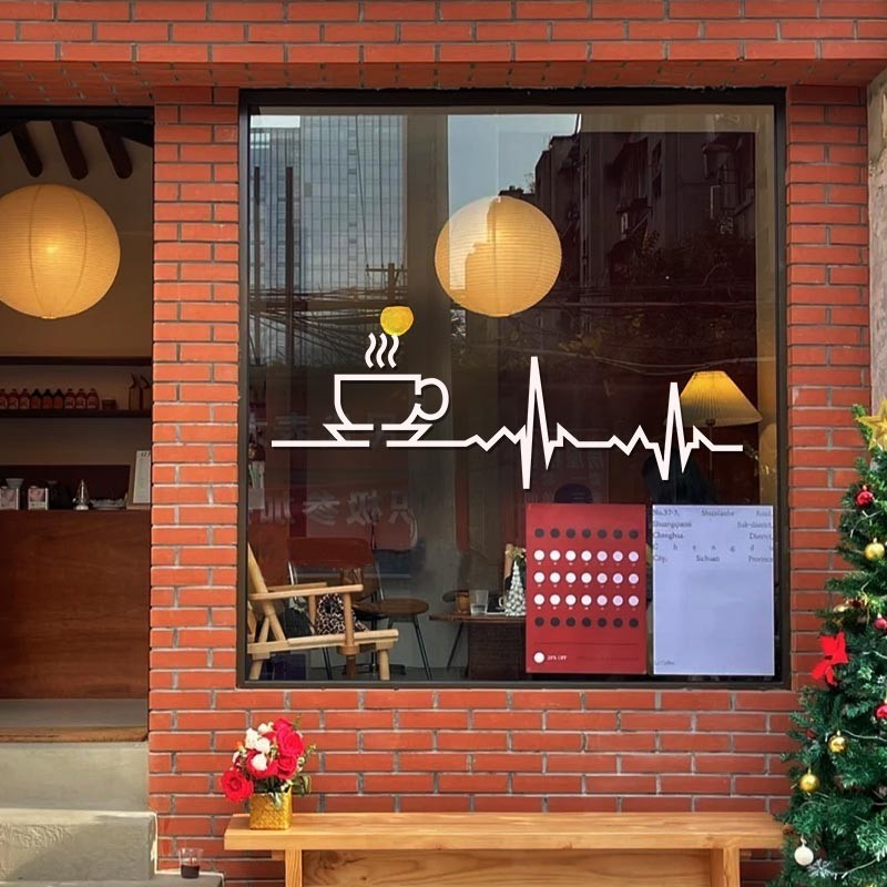 รูปแบบถ้วยกาแฟประตูกระจกสติกเกอร์ร้านอาหารชาเครื่องดื่มร้านหน้าต่างตกแต่งผนังสติ๊กเกอร์
