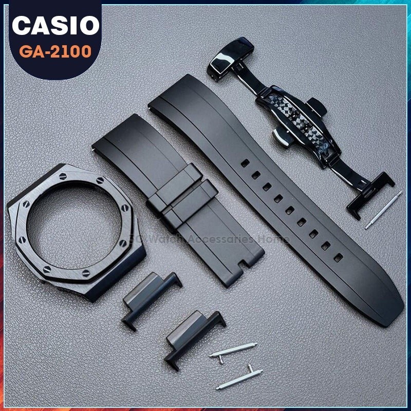 2022 New WatchBand for Casio G Shock GA-2100/2110 Metal Adapter Metal 2rd Bezel Stainless Steel Case, and Fluororubber S