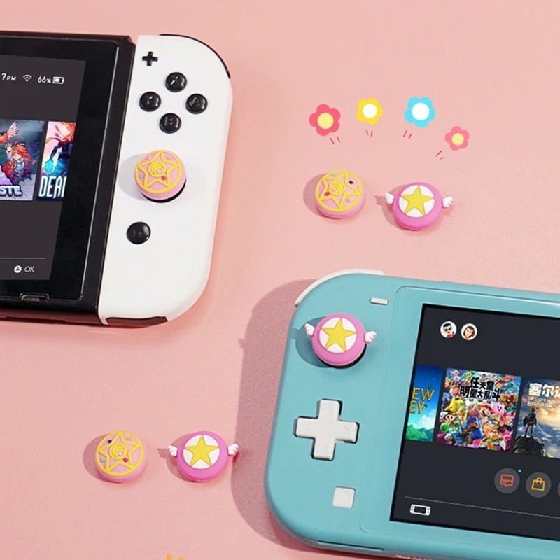 น่ารัก Cardcaptor Sakura Soft Thumb Stick Grip Cap ฝาครอบป้องกันสําหรับ Nintendo Switch & Switch Oled NS Lite JoyCon Controller Thumbstick