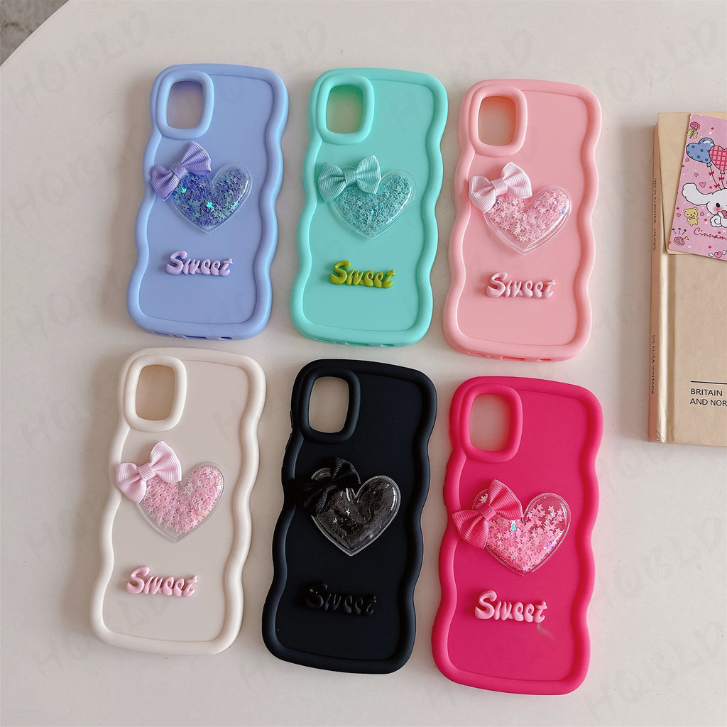 สําหรับ OPPO Reno 11F 10 11 Pro 7 8 4 5 6Z 6 5Z 7Z 8Z 8T ค้นหา X3 Lite 2F 2Z 4G 5G คุณภาพสูงขอบหยัก macaron สี DIY 3D quicksand love heart bow คู่ soft shell ความเรียบง่าย