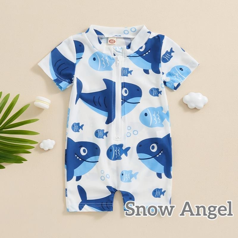 Grao-toddler Boys Rash Guard ชุดว่ายน้ํา Rompers ซิปแขนสั้น Whale/ไดโนเสาร์พิมพ์เด็กชุดว่ายน้ําชุดว่ายน้ําเด็ก