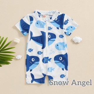 toddler Boys Rash Guard ชุดว่ายน้ํา Rompers ซิปแขนสั้น Whale…