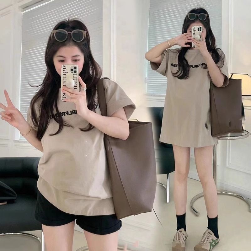 ชุดคลุมท้องชุด2ชิ้น🎀การพิมพ์ภาษาอังกฤษ สำหรับหญิงตั้งครรภ์ เสื้อ+กางเกงเลกกิ้ง ใส่เที่ยวทำงานได้ ปรับเอวได้ตามอายุครรภ์