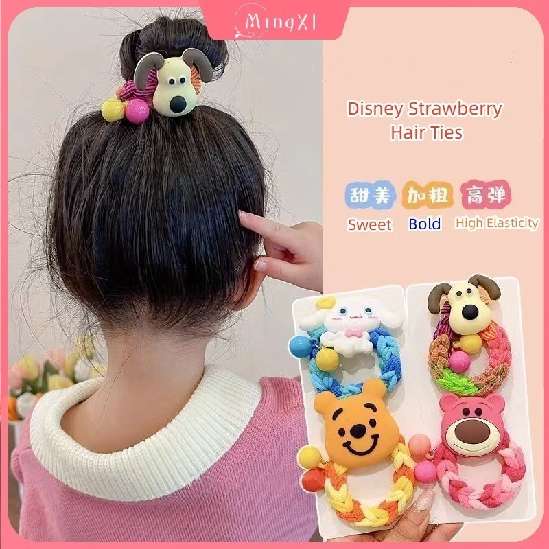 Disneyland สตรอเบอร์รี่หมีผมผูกนักศึกษาหญิงสไตล์เกาหลีสีรุ้งแฟชั่นน่ารักผมเชือกอุปกรณ์เสริมผม