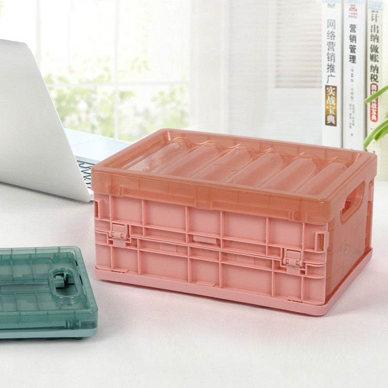 Hot Sale#Desktop Folding Cosmetics Storage Box Plastic Transparent Storage Box under Bed Household T