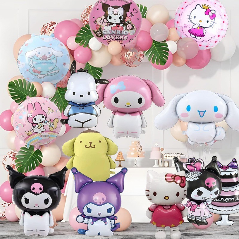 น่ารัก Sanrio Party บอลลูน,การ์ตูนธีมครอบครัวตกแต่ง Kuromi,Melody,Cinnamoroll วันเกิดตกแต่งลูกโป่งฟอยล์สําหรับของขวัญเด็ก