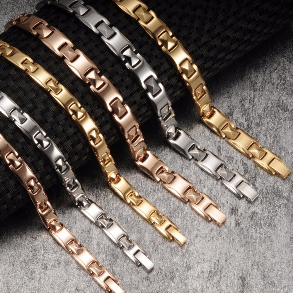 Vinterly สร ้ อยข ้ อมือแม ่ เหล ็ กผู ้ ชายสแตนเลสสุขภาพพลังงานคู ่ ชาย Rose Gold-สีเหล ็ กสําหรับผู ้ หญิง