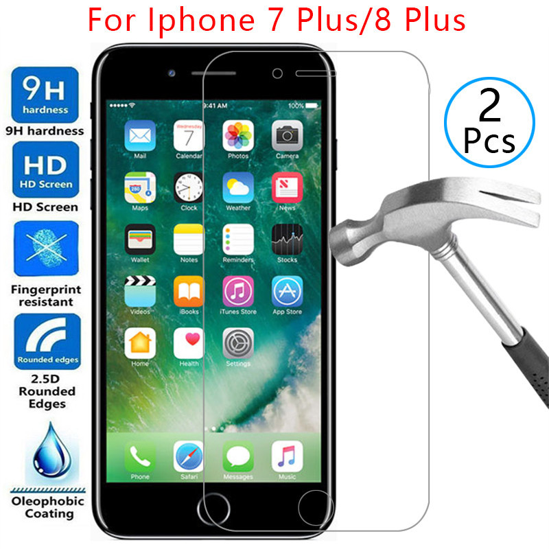 กระจกนิรภัยป้องกันหน้าจอสําหรับ iphone 7 8 plus case cover on i โทรศัพท์ 7plus 8plus ป้องกัน coque ก