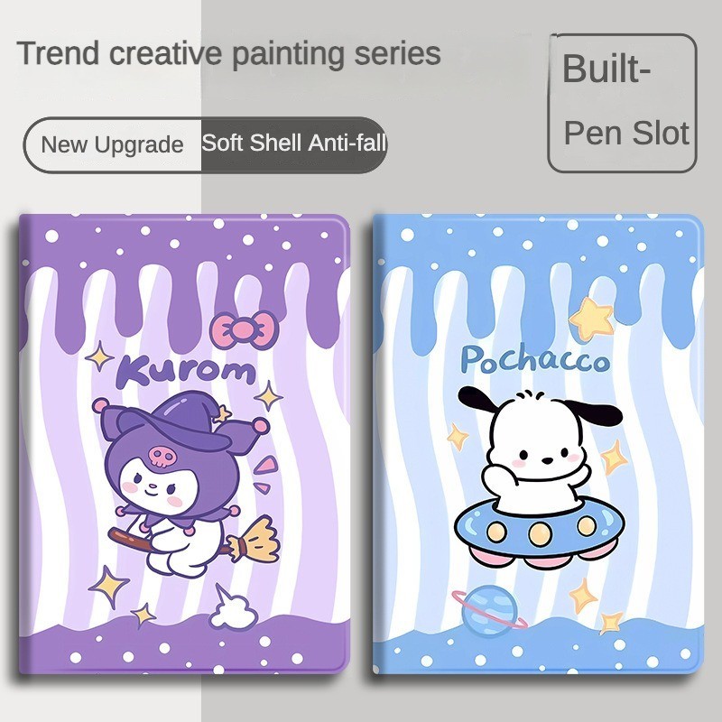 เคส iPad พร้อมช่องเสียบปากกาสําหรับ iPad Air4 Air5 10.9 นิ้ว Gen10 5th 6th Air 3 Mini4 5 2018 การ์ตูน Sanrio Kuromi Cinnamoroll ผ้าไหมวัสดุ iPad Pro 11 ฝาครอบ