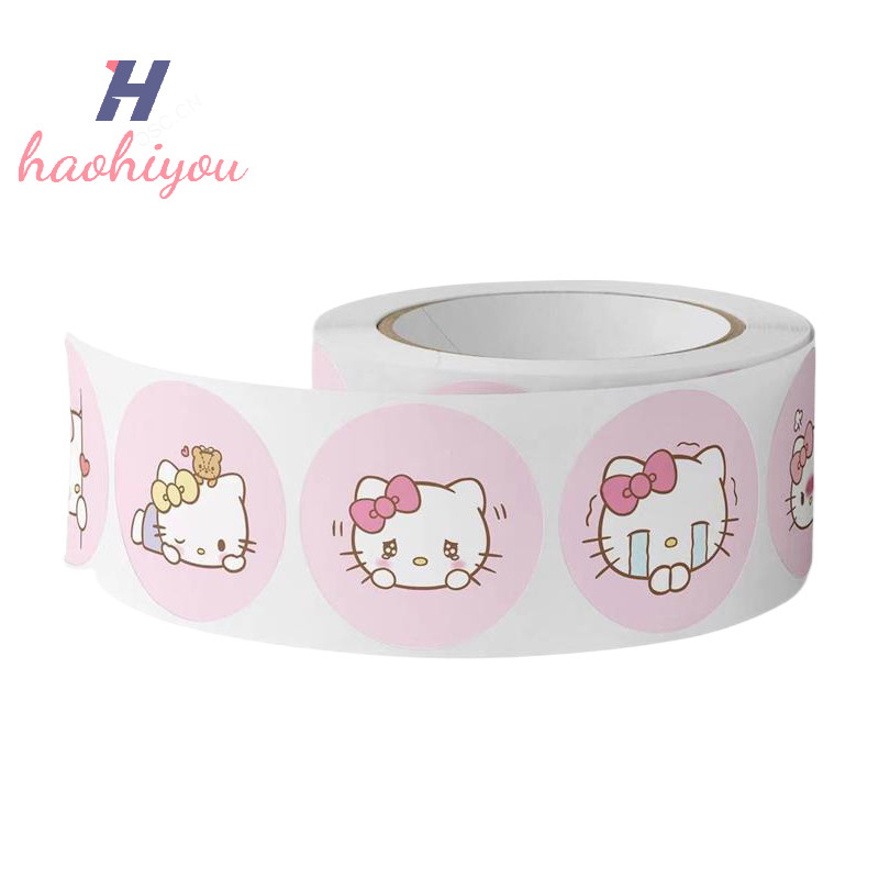 <haohiyou> 500 สติกเกอร์การ์ตูน Sanrio อะนิเมะอุปกรณ์ต่อพ่วง Hello Kitty สติกเกอร์น่ารักรอบสติกเกอร์ปิดผนึกตกแต่งสมุดภาพของขวัญ Nice