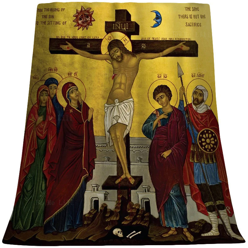 Crucifixion Of Jesus Icon Christ และ The Apostle Orthodox Byzantine Iconography Flannel ผ้าห่มเหมาะส