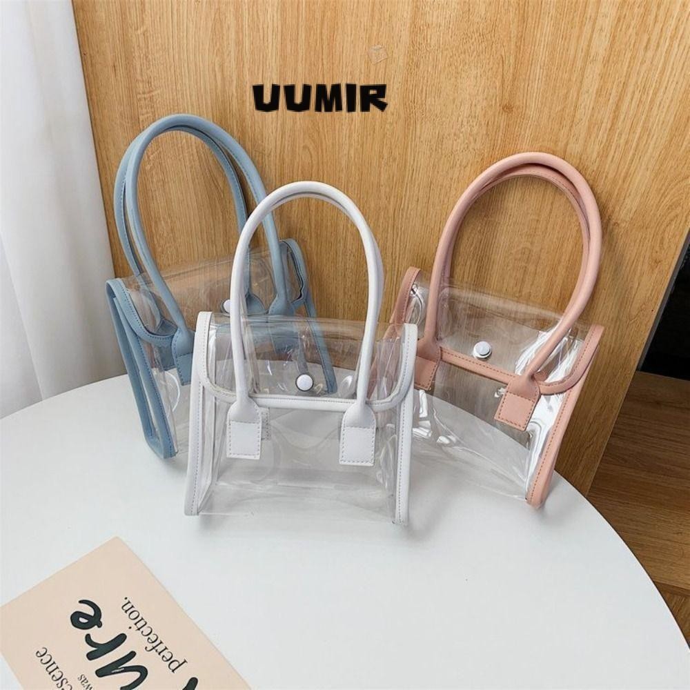 UUMIR  กระเป๋าเจลลี่ PVC แบบใส หูหิ้ว PU แบบพกพา สําหรับเดินทาง ชายหาด