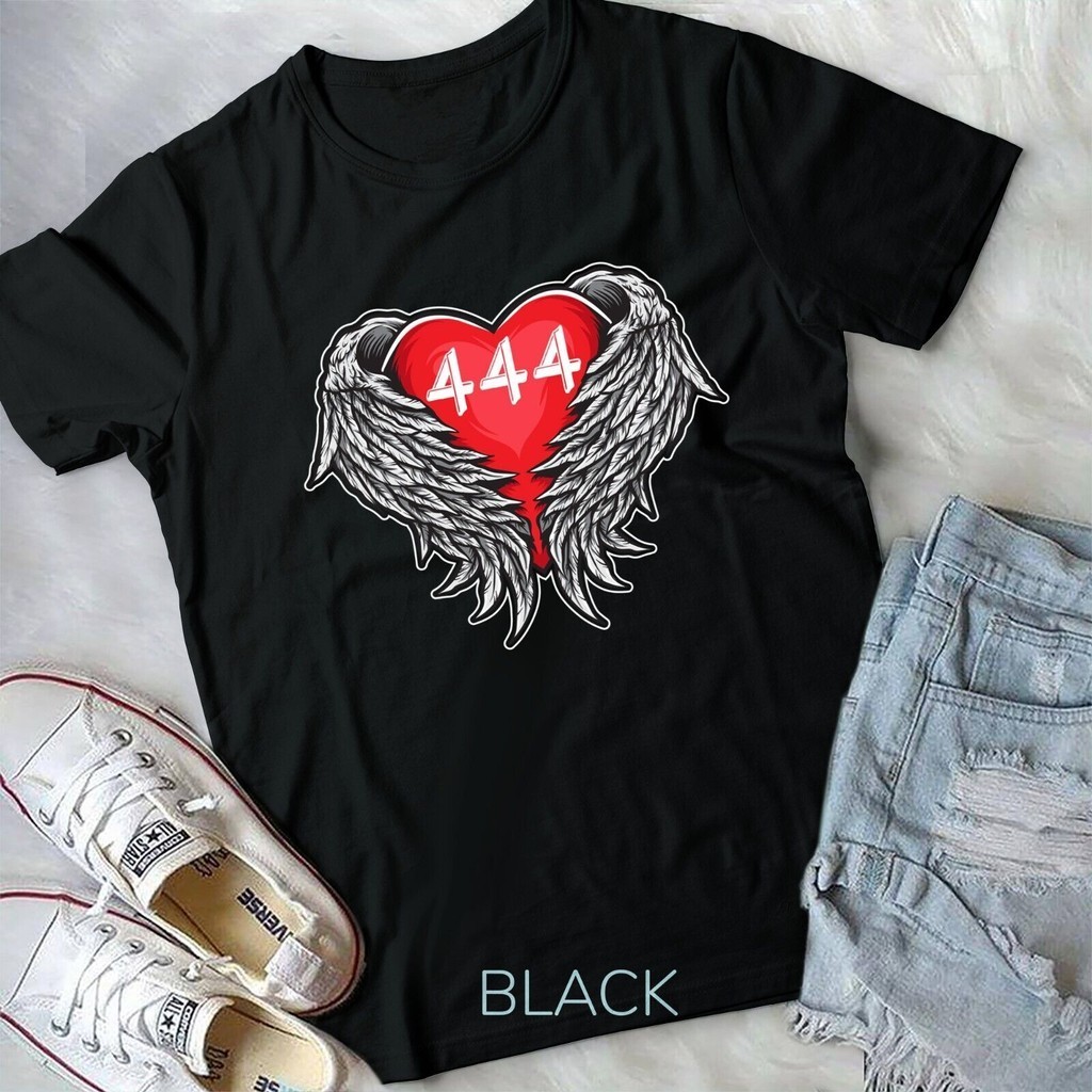 Angel Number 444 With Heart And Wings Of Angel เสื้อยืด Unisex