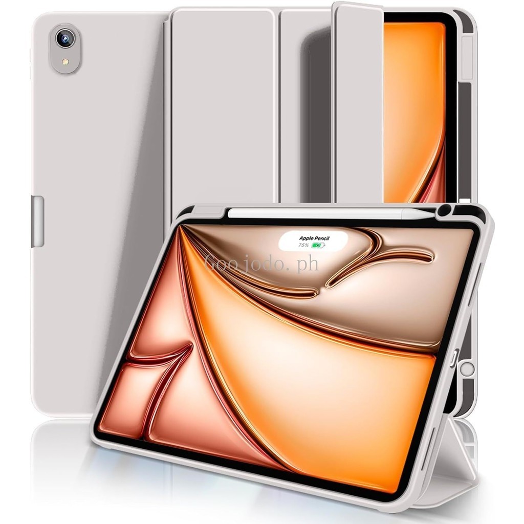 เคสสําหรับ iPad Air 11 นิ้ว M2 (2024) Air 5th/4th Generation (2022/2020) เคส 10.9 นิ้ว มีที่ใส่ดินสอ, เคส Trifold Stand พร้อมฝาหลัง TPU แบบนุ่ม, นอนอัตโนมัติ/Wake, สีเทา