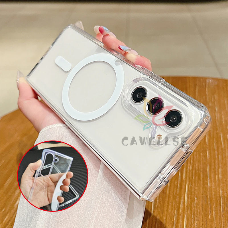 Slim Crystal Magnetic Clear Casing Samsung Galaxy Z Fold 6 Z Fold 5 Z พับ 4 Z พับ 3 2 in 1 Hard PC +