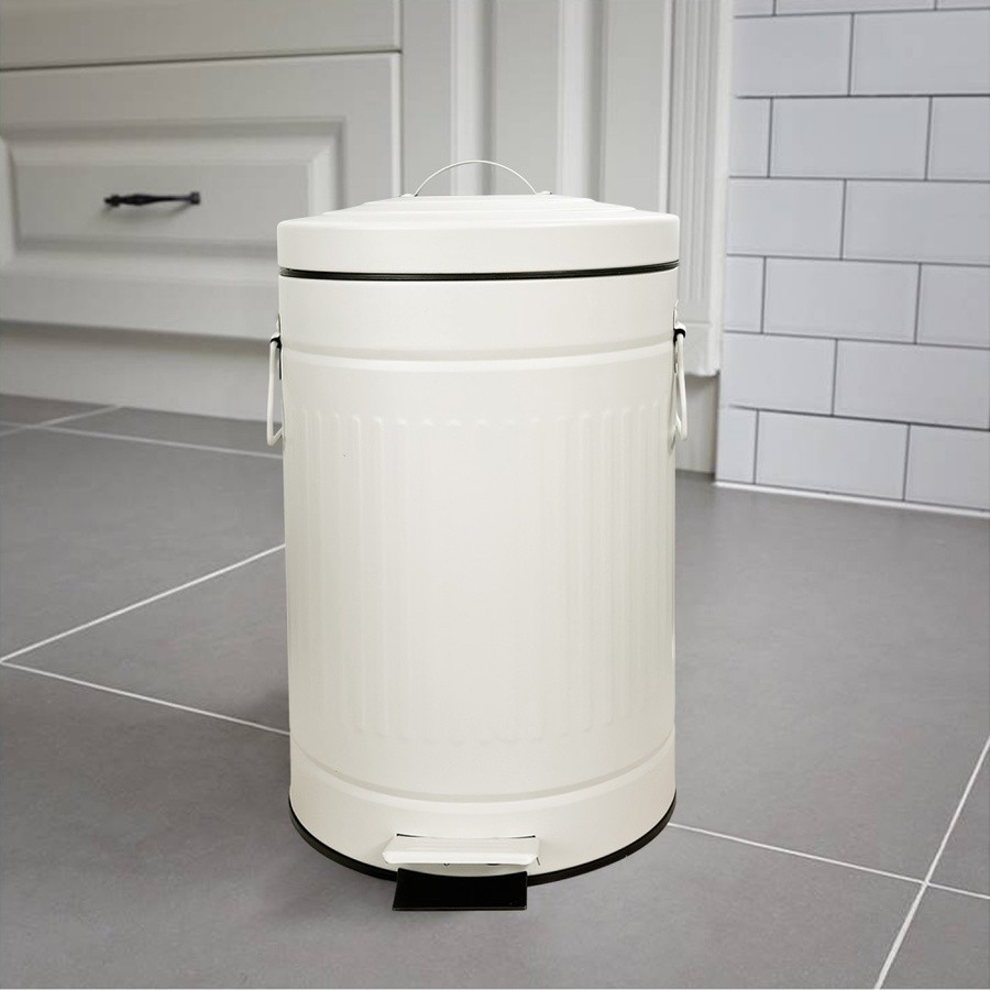 LOCAL789 ICLEAN ถังขยะเหล็กเคลือบขาเหยียบทรงกลม 5 ลิตร RETRO-AB005 ขนาด 25.5x20.5x30 cm. สีครีม ร้าน