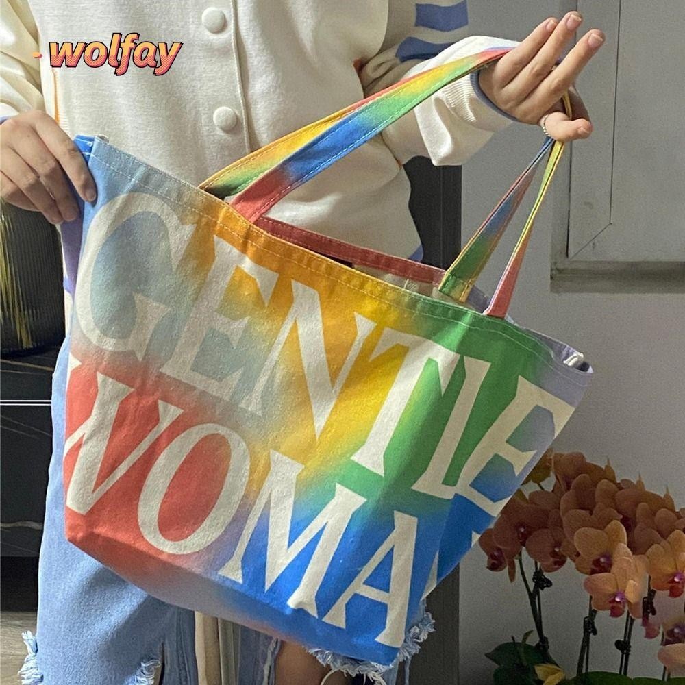 Wolfay Handbags, Canvas Gentlewoman Letters Tote Bags, Fashion Large Capacity Shoulder Bag Outing