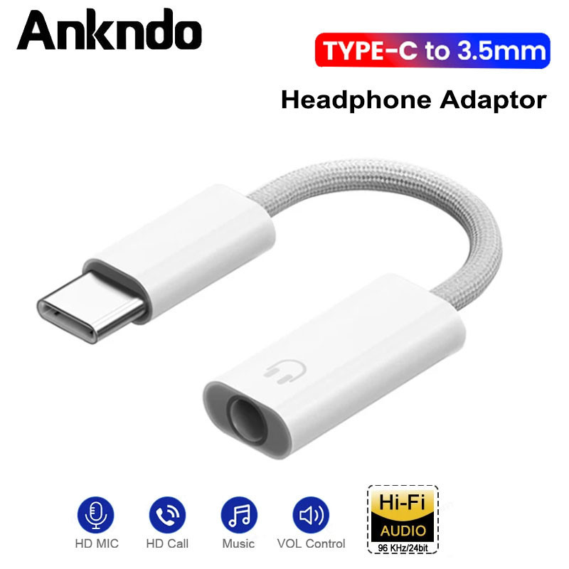 Ankndo อะแดปเตอร์เชื่อมต่อสายหูฟัง USB Type C เป็น 3.5 มม. สําหรับ Android iPh 15 Series