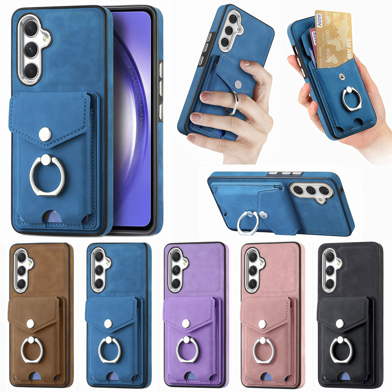SAMSUNG กระเป๋าสตางค์สําหรับsamsung Galaxy A05s A05 A55 A35 A25 A15 A04e A13 A14 A34 A54 A03 A23 A12 A52s A52 A72 A53 A73 5G Matteปลอกผู้ถือบัตรแหวน
