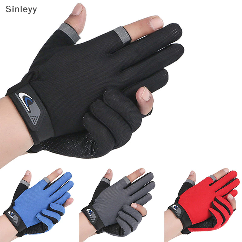 Nle ฤดูร้อนผู้ชายถุงมือตกปลาผู้หญิงสองนิ้วตัดชายหน้าจอสัมผัส Angling Anti-Slip Sun-Proof Breathable ขี่จักรยานฟิตเนสถุงมือ N