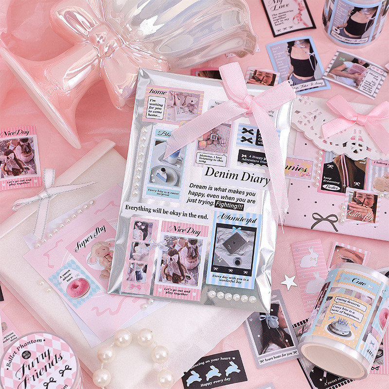 2 เมตร/ม้วน Ins ริบบิ้นบัลเล่ต์ Bowknot สติกเกอร์เทป DIY สมุดภาพตกแต่งของขวัญบรรจุภัณฑ์วัสดุ