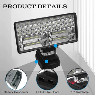 สปอตไลท์ไฟทํางาน LED ไร้สายสําหรับ makita/osuka แบตเตอรี่ Li-ion กลางแจ้ง Floodlight ไฟฉุกเฉินพร้อม USB