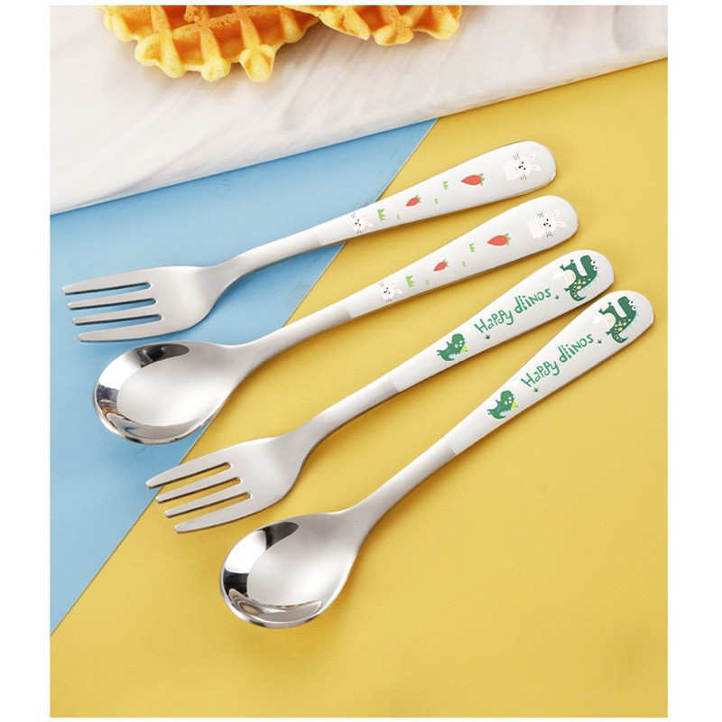 ชุดช้อนส้อมเด็ก สแตนเลส304 แบบยาว พร้อมกล่อง ช้อนส้อมฝึกกินข้าว Kid Spoon Fork Set รูปที่ 7