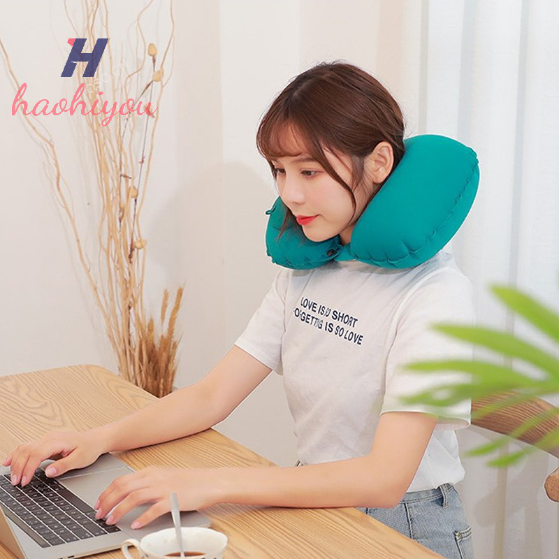 <haohiyou> U-shape Travel Pillow Air Inflatable Pillows Folding Press Type Neck Cushion Nice