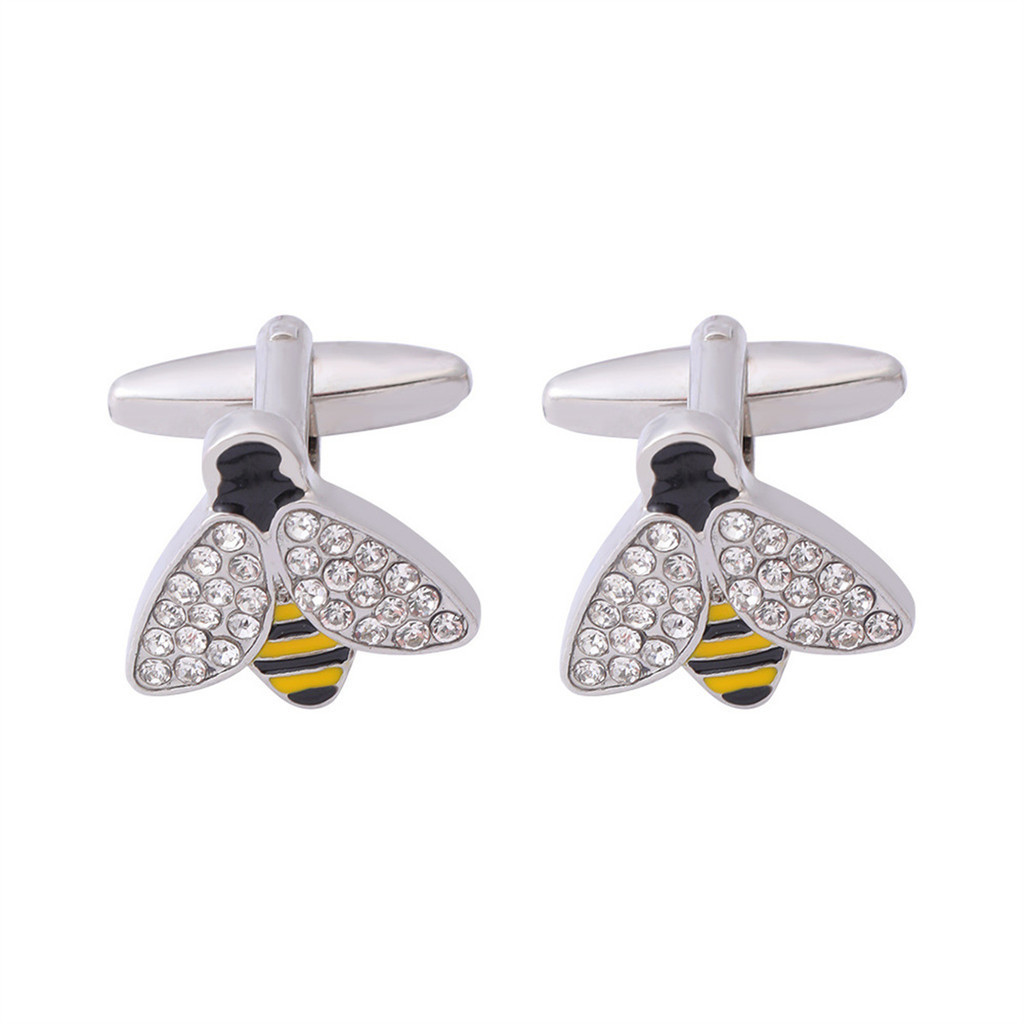 พร้อมสต็อก 1 คู่ Bee Diamond Cufflinks ผู้ชายภาษาฝรั่งเศสคําเสื้อ Cufflinks เสื้อผ้าผู้หญิง Creative