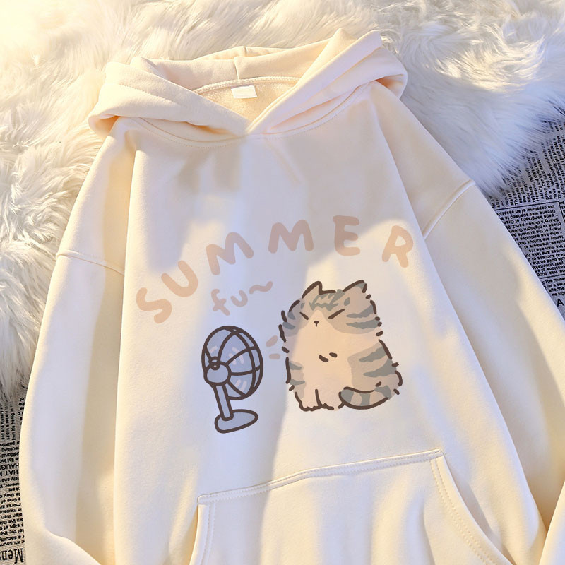 การ์ตูนแมวแขนยาวเสื้อกันหนาวหมวกผู้หญิงหลวมเสื้อกันหนาวแฟชั่นคู่เสื้อสวมหัว