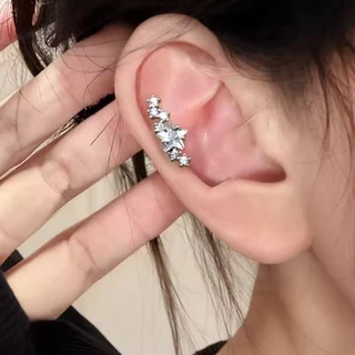 Roselife 1PC S925 เงิน Shining คริสตัล Star สกรูต่างหูผู้หญิงหญิง Hypoallergenic หูกระดูกหู Studs เครื่องประดับ