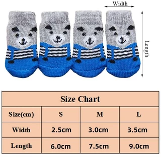 1แพ๊คมี4ชิ้น ถุงเท้าสุนัข สัตว์เลี้ยงลวดลายน่ารัก Anti-Slip ถุงเท้าถักสำหรับสุนัขขนาดเล็ก Warm Paw Protector
