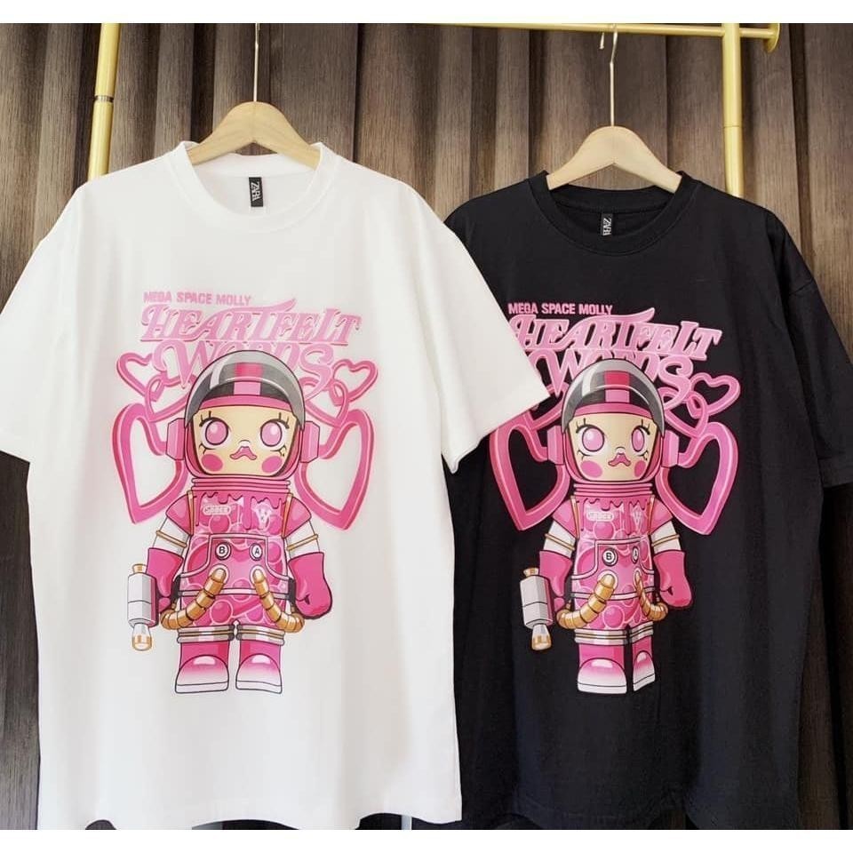 พร้อมส่ง&COD RINA STUDIO ระบายอากาศสบายผ้าฝ้ายผู้หญิงเสื้อยืด Popmart เสื้อยืดแขนสั้นด้านบนสีดำสีขาว