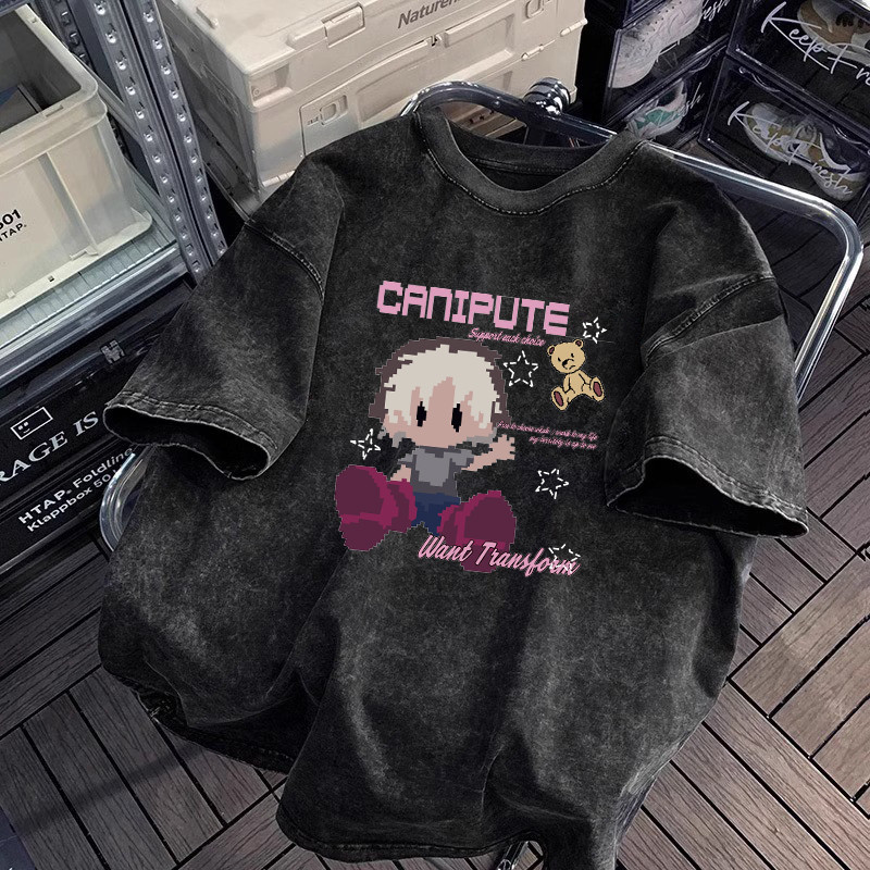 CC chao（ จัดส่งตลอด 24 ชั่วโมง ）S-XXXL เสื้อยืดฟอก oversize ผ้าคอตตอน แฟชั่น สไตล์ฮิปฮอป เรโทร Y30252