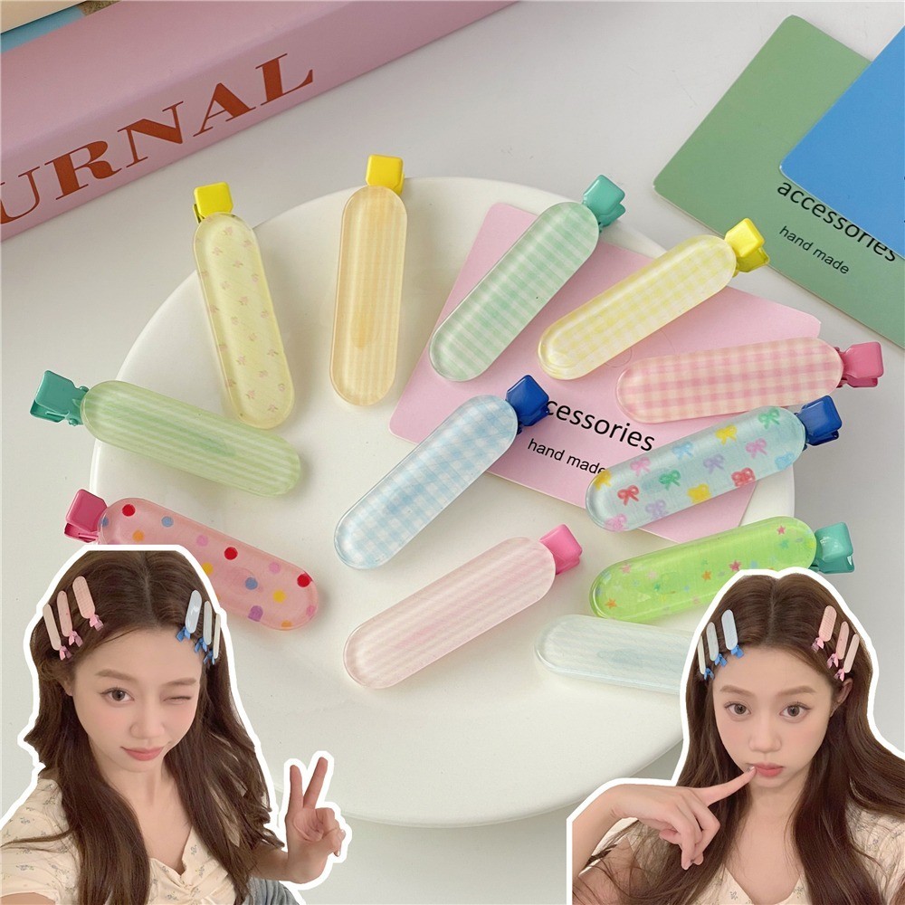 Sweet Oval Ice Permeating Jelly Candy สีสาวหัวใจ Checkered Star รูปคลิปผม 1/3/4 