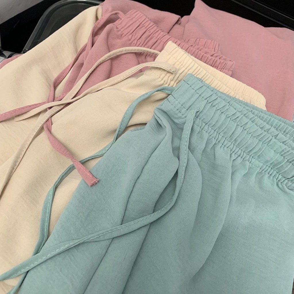 กางเกงขายาว ผู้หญิง ลำลอง ทรงกระบอก แฟชั่สไตล์เกาหลี เอวยางยืด ไม่มีกระเป๋าข้าง ทรงสวย แมทช์ได้หลายชุด Size M-2XL - รูปที่ 6