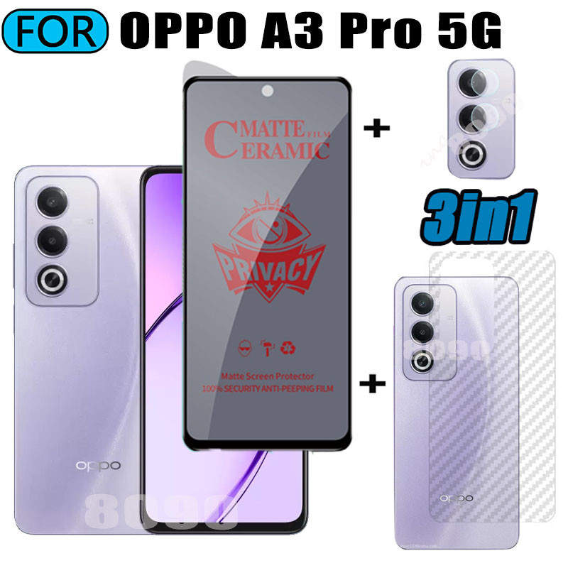 3in1 Anti-Spy ความเป็นส่วนตัวกระจกนิรภัยสําหรับ OPPO A3 Pro 5G A79 A98 A58 A78 A38 A18 A60 4G ป้องกันหน้าจอ + เลนส์ป้องกันฟิล์ม