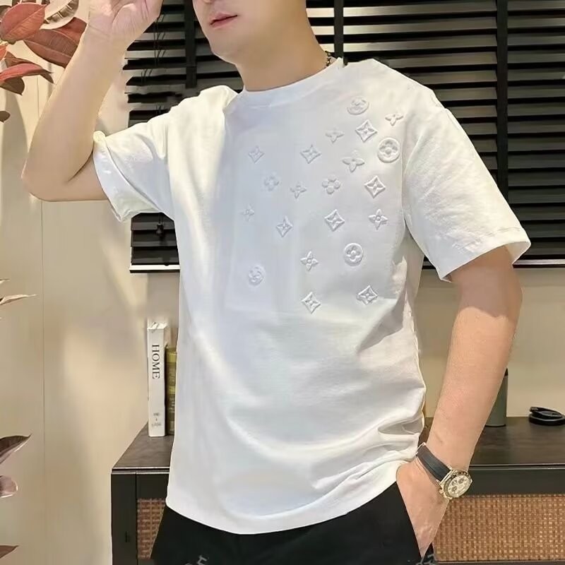 ทีเสื้อผู้ชาย3งเหล็กประทับตราด้านโคลเวอร์สี่ใบอเมริกันลําลองแขนสั้นผู้ชายด้านบน