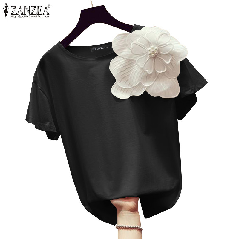 Zanzea เสื้อยืดแขนสั้นคอกลมลําลองสไตล์เกาหลีสําหรับผู้หญิง