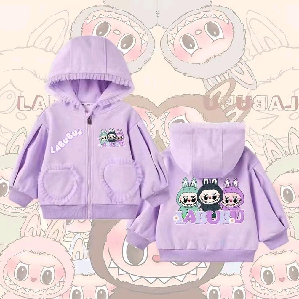 labubuเสื้อคลุมเด็กมีฮู้ด ลายการ์ตูนสุดฮิต แต่งซิป เสื้อแขนยาวกันแดด กันลม กันหนาว
